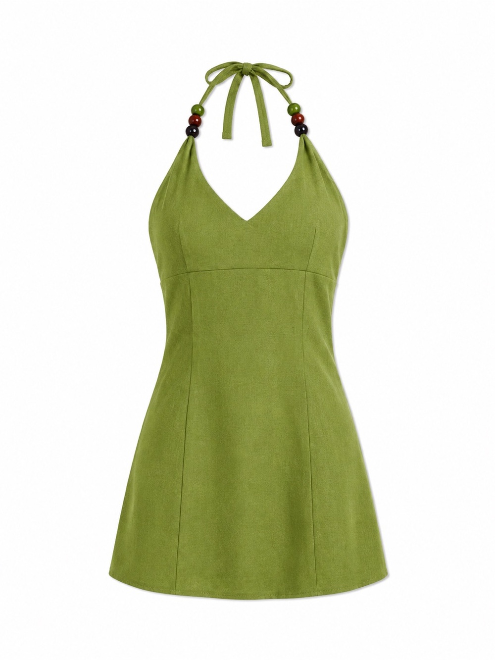 Green Halter Mini Dress with Bead Detail - Women